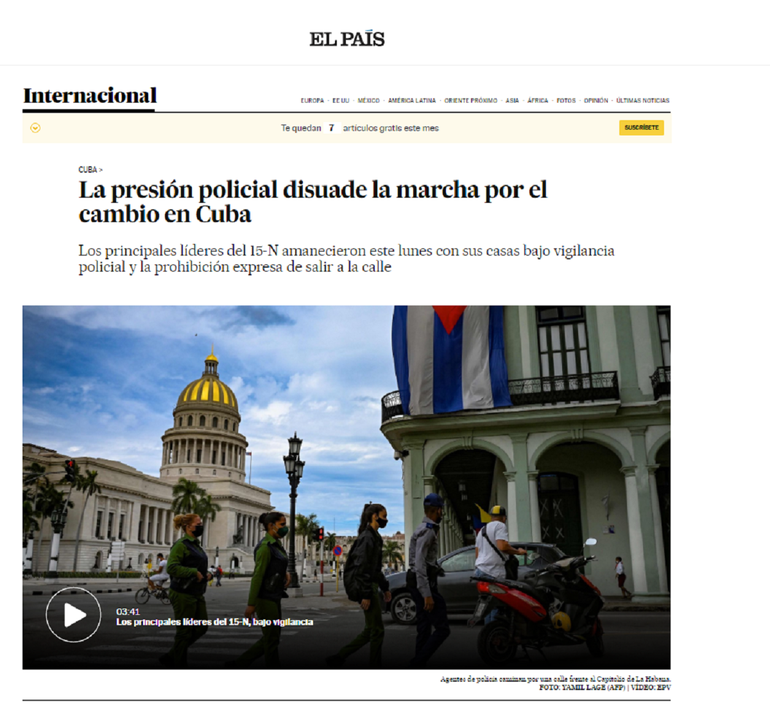 El Pais de España refleja lo que ocurre en Cuba. 