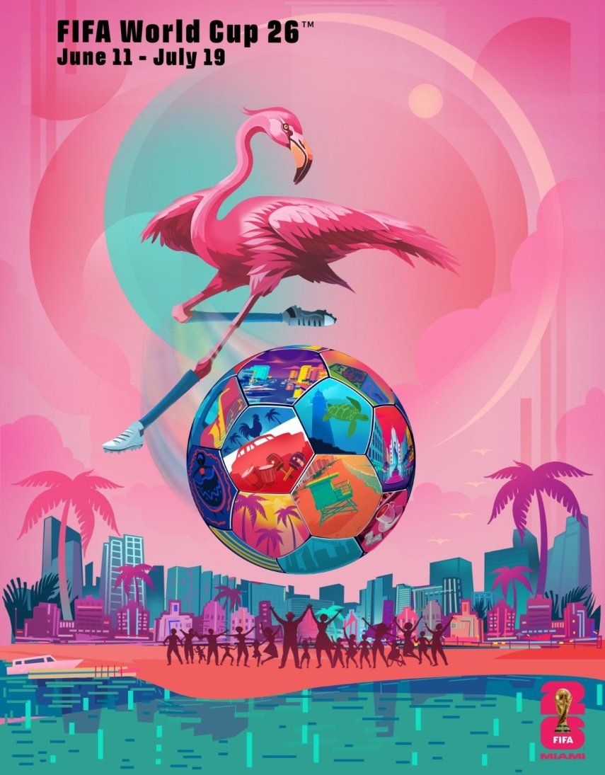 Poster ganador de Miami para el Mundial 2026, obra de Rubem Robierb.