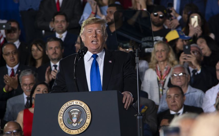 Donald Trump, presidente de los EEUU, habla a la diáspora venezolana en la FIU, en Miami, el 18 de febrero de 2019.