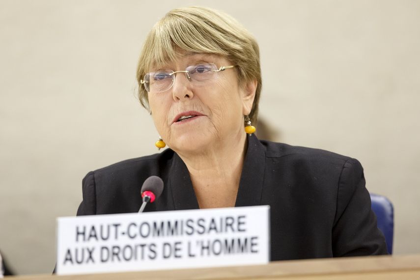 La Alta Comisionada de las Naciones Unidas para los Derechos Humanos, Michelle Bachelet, asiste a la apertura de la 42ª sesión del Consejo de Derechos Humanos en la sede europea de las Naciones Unidas en Ginebra, Suiza, el lunes 9 de septiembre de 2019. 