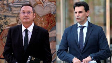 El Fiscal General de España, Álvaro García Ortiz (izquierda), y Alberto González Amador (derecha), novio de la líder de la derecha de la región de Madrid, Isabel Díaz Ayuso, saliendo del Tribunal Superior de Justicia.