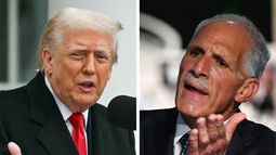 Esta combinación de imágenes de archivo, creada el 26 de noviembre de 2025, muestra al presidente estadounidense Donald Trump (izq.) hablando durante la ceremonia de indulto del pavo en el Jardín de las Rosas de la Casa Blanca en Washington, D.C., el 25 de noviembre de 2025, y al candidato presidencial hondureño y empresario Nasry Asfura, del Partido Nacional, pronunciando un discurso durante la presentación de su plan de gobierno en Tegucigalpa el 11 de noviembre de 2025.&nbsp;