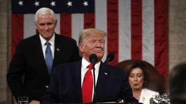 El presidente Donald Trump comienza su discurso en el Capitolio&nbsp;de Washington, DC,&nbsp;este 4 de febrero de 2020.&nbsp;