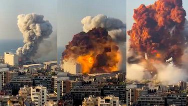 Secuencia de la mega explosi&oacute;n ocurrida en el puerto de Beirut. La imagen es de un video que public&oacute; el periodista Borzou Daragahi en su cuenta en Twitter @borzou.&nbsp;