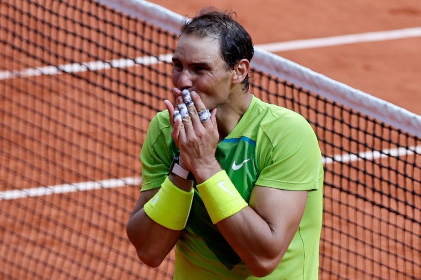 Rafael Nadal festeja su victoria sobre Casper Ruud en la final del Abierto de Francia el 5 de junio del 2022 en París.&nbsp;