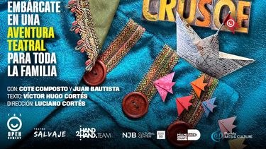 Flyer de la obra Las Asombrosas Aventuras de Robinson Crusoe.
