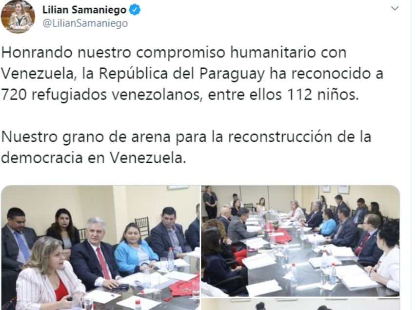 Captura del mensaje difundido en twitter por la senadora Lilian Samaniego.&nbsp;