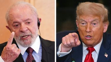 Esta combinación de imágenes de archivo, creada el 10 de julio de 2025, muestra al presidente de Brasil, Luiz Inácio Lula da Silva (izq.), hablando durante una conferencia de prensa en Tokio el 27 de marzo de 2025, y al presidente de EEUU, Donald Trump, hablando durante un almuerzo multilateral con líderes africanos visitantes en el Comedor de Estado de la Casa Blanca en Washington, D.C., el 9 de julio de 2025.