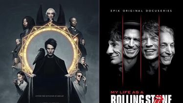 En esta combinación de imágenes, el arte promocional de The Sandman, una serie que se estrena en Netflix el 5 de agosto, y My Life As A Rolling Stone, un documental de cuatro partes de Mercury Studios que debuta en Epix el 7 de agosto.&nbsp;