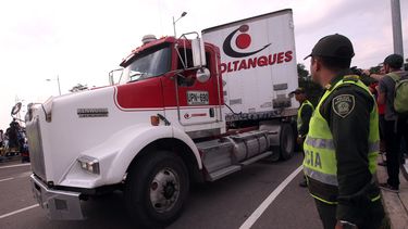 Fotografía de los camiones donde se transporta el primer cargamento de&nbsp;ayuda&nbsp;humanitaria internacional para&nbsp;Venezuela, en inmediaciones al puente fronterizo de Tienditas, en Cúcuta (Colombia).