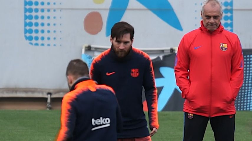 El asto argentino Lionel Messi durante un entrenamiento con el Barcelona.
