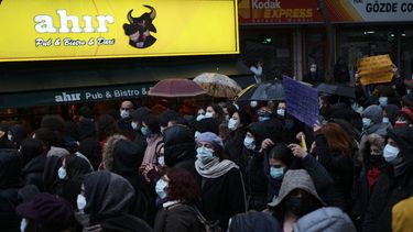 Una protesta de mujeres en Ankara, Turquía, el 20 de marzo de 2021