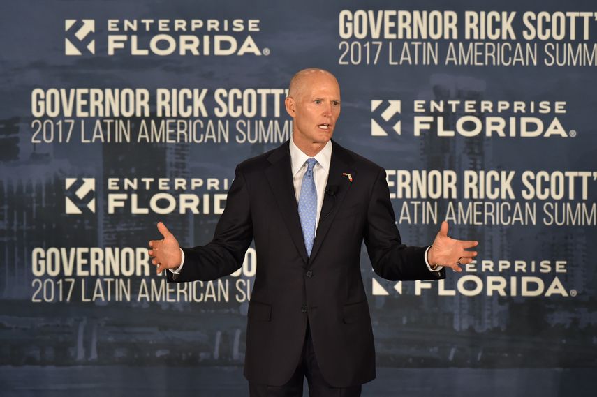 El gobernador de la Florida, Rick Scott, durante su intervención en la Cumbre Latinoamericana en septiembre pasado desde donde anunció la propuesta y de la que fue su anfitrión.