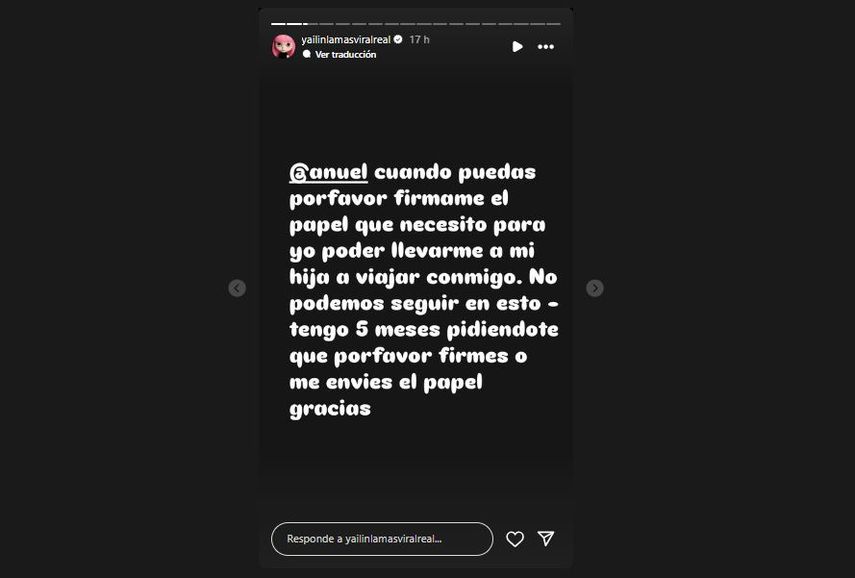 Yailin La Más Viral solicita a Anuel firmar un documento para su hija Cattleya. 
