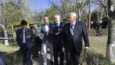 Evo Morales, el vicepresidente boliviano Álvaro García, José Rodríguez Zapatero y Ernesto Samper en Tiquipaya, Bolivia el 20JUN17. 