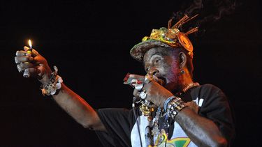 En esta foto de archivo tomada el 17 de agosto de 2008, el músico jamaicano de 72 años Lee Scratch Perry y su banda de reggae actúan en el escenario mundial en la isla Hajogyar (Astillero) en Budapest el último día del festival Sziget de una semana de duración en Budapest.