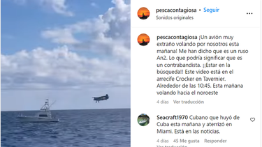 El usuario de la cuenta de Instagram llamado Pesca Contagiosa, publicó un video cuando el piloto Eduardo Soto llegaba a Florida a bordo de su avioneta rusa. https://www.instagram.com/conetagiousfishing/