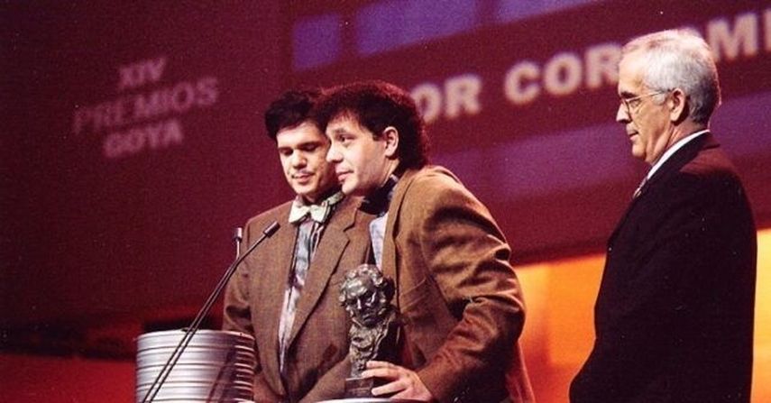 Los hermanos Lagares recibiendo el Premio Goya al Mejor cortometraje de animación en el 2000.