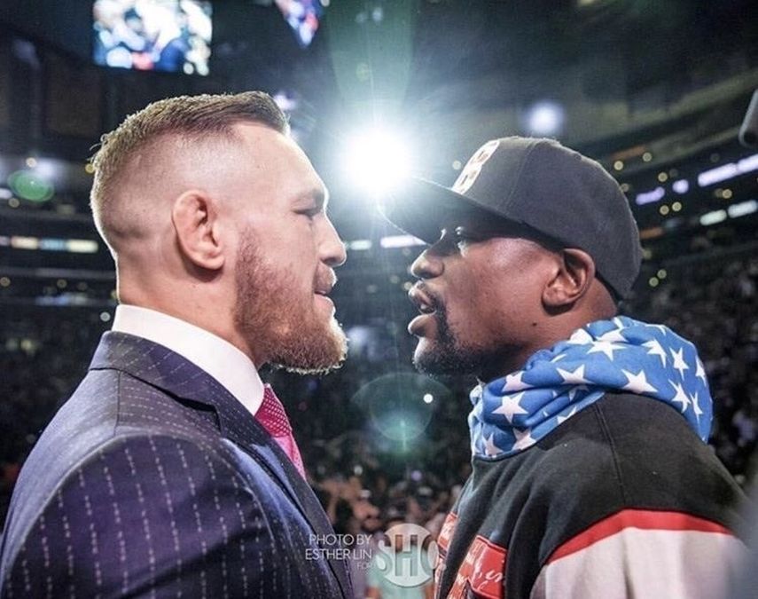 Floyd Mayweather en la presentación de la pelea contra Conor McGregor en 2017 Floyd Mayweather en la presentación de la pelea contra Conor McGregor en 2017