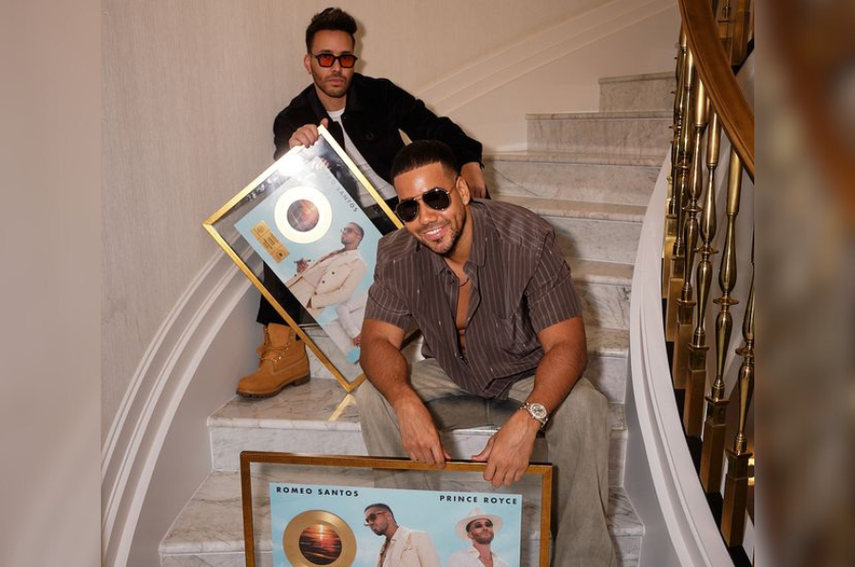 Romeo Santos y Prince Royce celebran Disco de Oro en España.