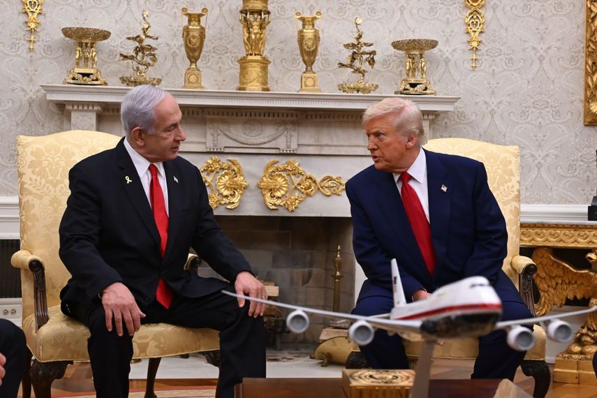 El primer ministro de Israel, Benjamin Netanyahu, y el presidente Donald Trump, en la Casa Blanca el 7 de abril de 2025. &nbsp;