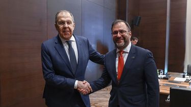 El canciller ruso Serguéi Lavrov reunido el 12ABR25 con el canciller de Maduro, Yván Gil, en Antalya, Turquía.&nbsp;