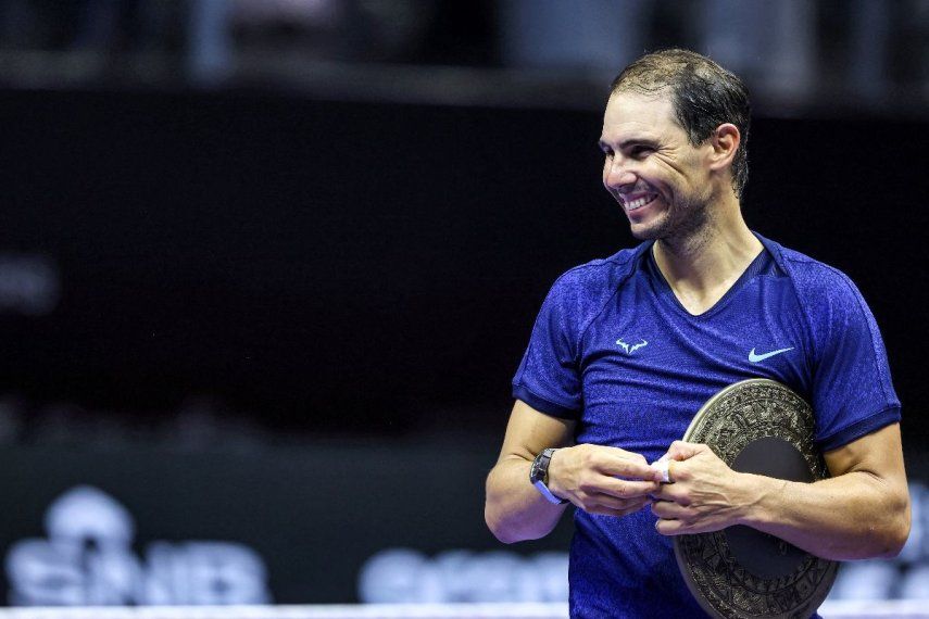 El español Rafa Nadal reacciona después del partido por el tercer puesto en el torneo de exhibición 6 Kings Slam en Riad el 19 de octubre de 2024.&nbsp;