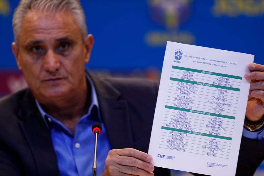 El seleccionador brasileño, Tite, anuncia la lista de convocados para la Copa América 2019 que se disputará entre junio y julio próximo en Brasil.
