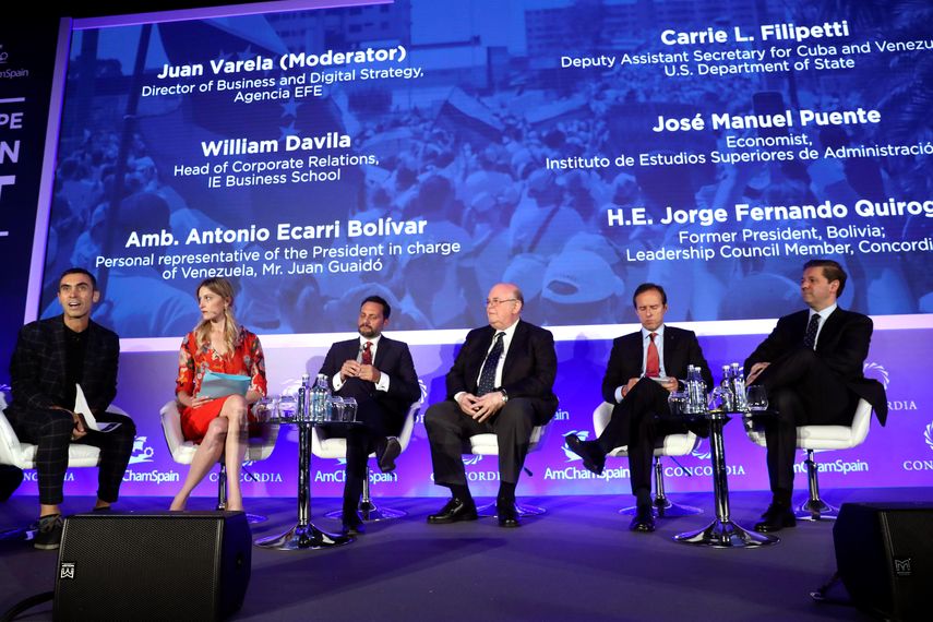 Un panel de especialistas participan en el Foro Concordia de la Cámara de Comercio de Estados Unidos en España, celebrado en Madrid.
