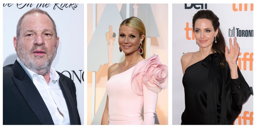 El productor de cine Harvey Weinstein, y las actrices Gwyneth Paltrow y Angelina Jolie.