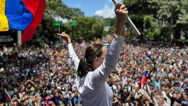 Durante la concentración de este sábado 3 de agosto en Caracas, María Corina Machado subrayó que protestar contra el fraude electoral no es violencia