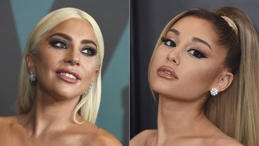 En este collage de fotos, Lady Gaga llega a los Premios de los Gobernadores, en Los Angeles, el 18 de noviembre de 2018 y Ariana Grande llega a la entrega de los premios Grammy, en Los Angeles, el 26 de enero del 2020.&nbsp;
