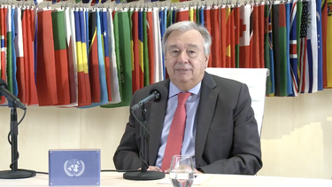 António Guterres, Secretario General de la ONU, durante la transmisión en vivo por Facebook, este domingo 23 de septiembre.&nbsp;