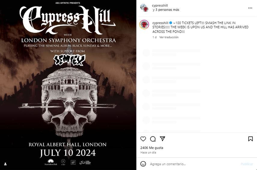 La banda Cypress Hill ofrece concierto con la Orquesta Sinfónica de Londres.&nbsp;