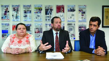 René Bolio, preside la Comisión Internacional Fiscalizadora de Crímenes de Lesa Humanidad del Castrismo (centro), junto a María del Milagro Méndez y Martín Paz C..