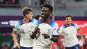 El delantero inglés, Bukayo Saka, celebra luego de anotar el segundo gol de su selección en el desafío contra Irán en el Mundial de Catar 2022. El delantero inglés, Bukayo Saka, celebra luego de anotar el segundo gol de su selección en el desafío contra Irán en el Mundial de Catar 2022.