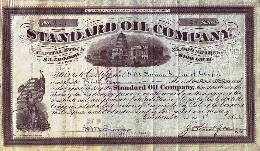 Acción de la Standard Oil Company, emitida el 1 de mayo de 1878.