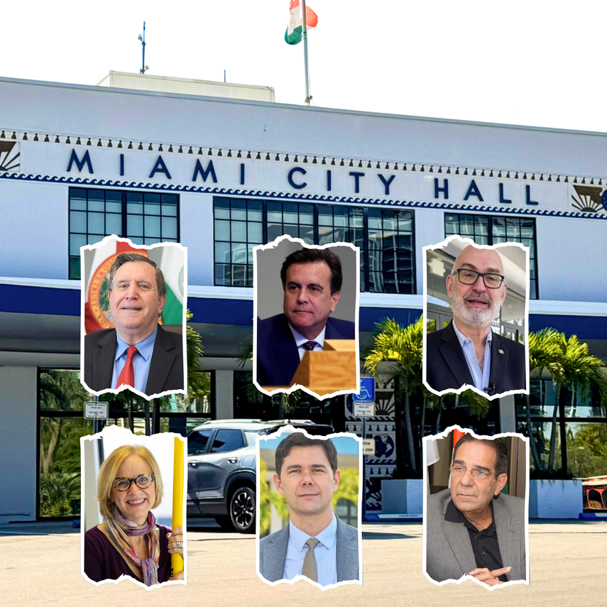 Joe Carollo, Álex Díaz de la Portilla, Emilio González, Eileen Higgins, Ken Russell y Xavier Suárez. Joe Carollo, Álex Díaz de la Portilla, Emilio González, Eileen Higgins, Ken Russell y Xavier Suárez.