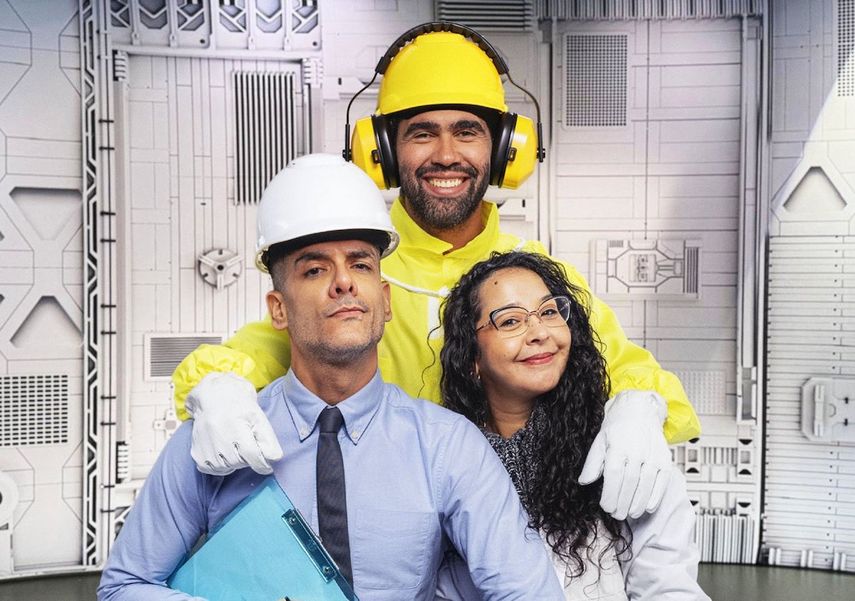 Gustavo Finol, Simon Ruiz y Monica Quintero, en una escena de la obra Nuclear.