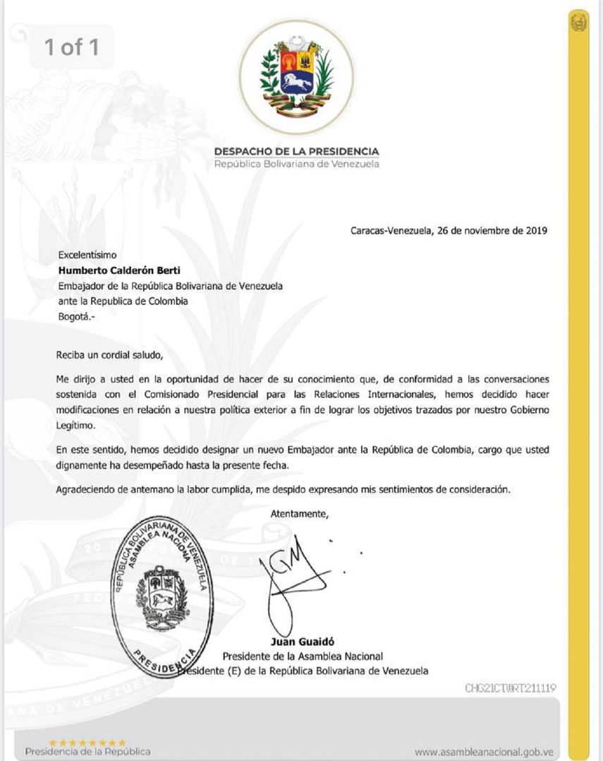 Carta enviada a Humberto Calderon Berti.&nbsp;