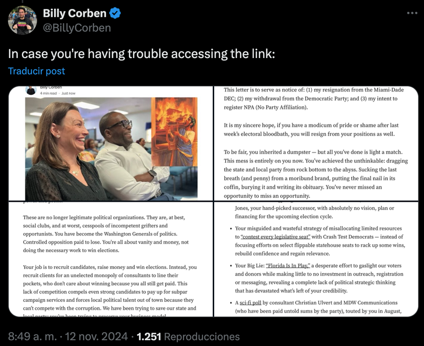 Cuenta de X de Billy Corben 