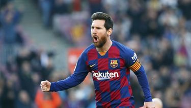 En esta foto del s&aacute;bado 22 de febrero de 2020, Lionel Messi celebra tras anotar un gol para el Barcelona en el partido contra el Eibar en La Liga espa&ntilde;ola.&nbsp;