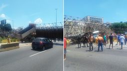 El puente peatonal se vino al piso sobre las ocho pistas de la Avenida Brasil, en Río de Janeiro.