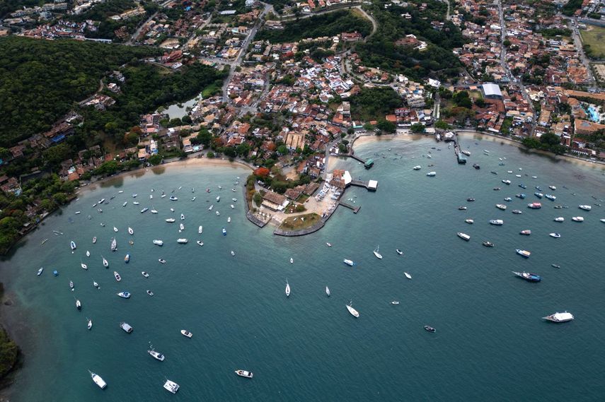 Vista aérea de Búzios, al noroeste de Rio de Janeiro.&nbsp;