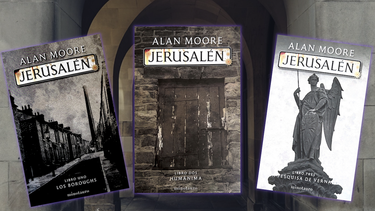 Collage&nbsp;de las portadas de la novela Jerusalén, trilogía del autor británico Alan Moore.&nbsp;