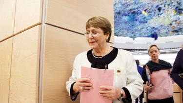La alta comisionada de las Naciones Unidas para los Derechos Humanos, Michelle&nbsp;Bachelet, este miércoles, tras presentar su informe anual ante el Consejo de los Derechos Humanos en la sede de las Naciones Unidas en Ginebra (Suiza).