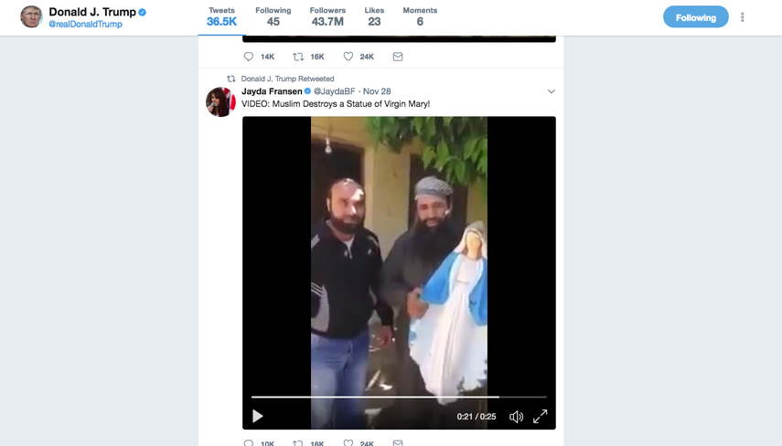 Captura de pantalla de la imagen que se observa en el video colgado por el presidente Donald Trump en su cuenta en Twitter.&nbsp;