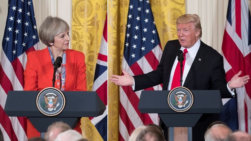 Fotografía de archivo del presidente de los Estados Unidos, Donald Trump (der.), y la primera ministra británica, Theresa May (izq.), en la Casa Blanca, en Washington, EEUU.