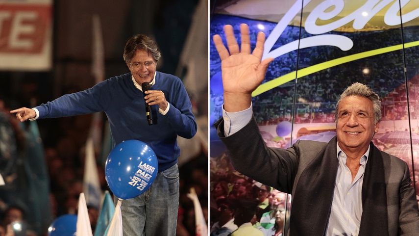 Los candidatos a la presidencia de Ecuador Guillermo Lasso (i) y Lenín Moreno (d), hicieron este jueves sus cierres de campaña con vistas a la segunda vuelta electoral que tendrá lugar el domingo 2 de abril.