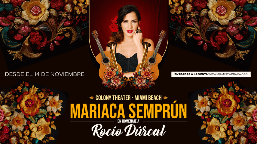 Flyer oficial del tributo a Rocío Durcal por la actriz y cantante Mariaca Semprún.